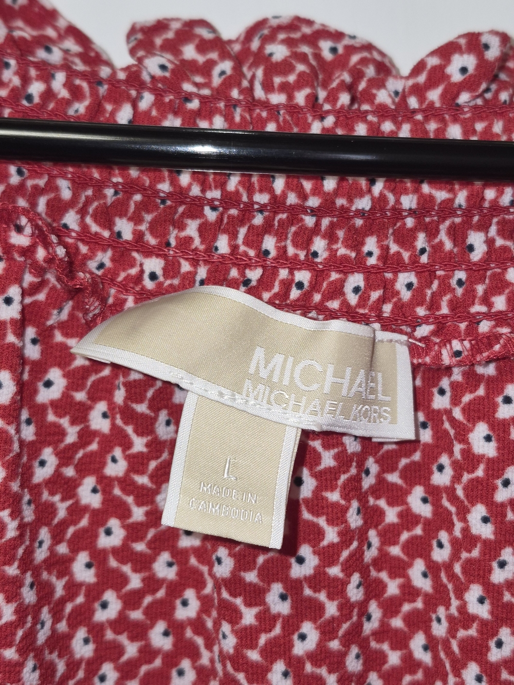 MICHAEL Michael Kors Red and White Floral Print Smocked Top